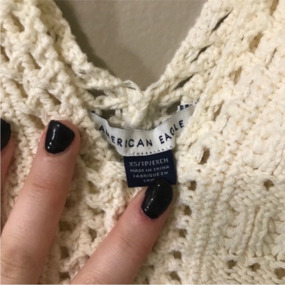 American Eagle Cropped Lace Up Knit Crochet Tank Top - Picture 5 of 6